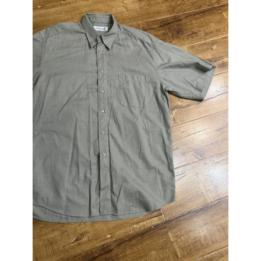 St. Croix Shirt Mens L Beige Solid Short Sleeve Button Up Cotton - Picture 4 of 7